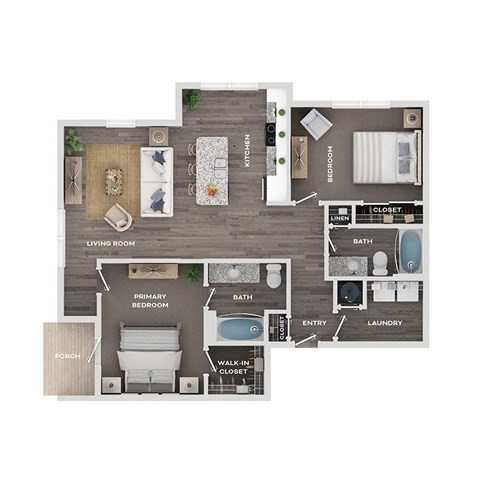 Floor plan for 2 beds, 2 baths, 1100 sqft